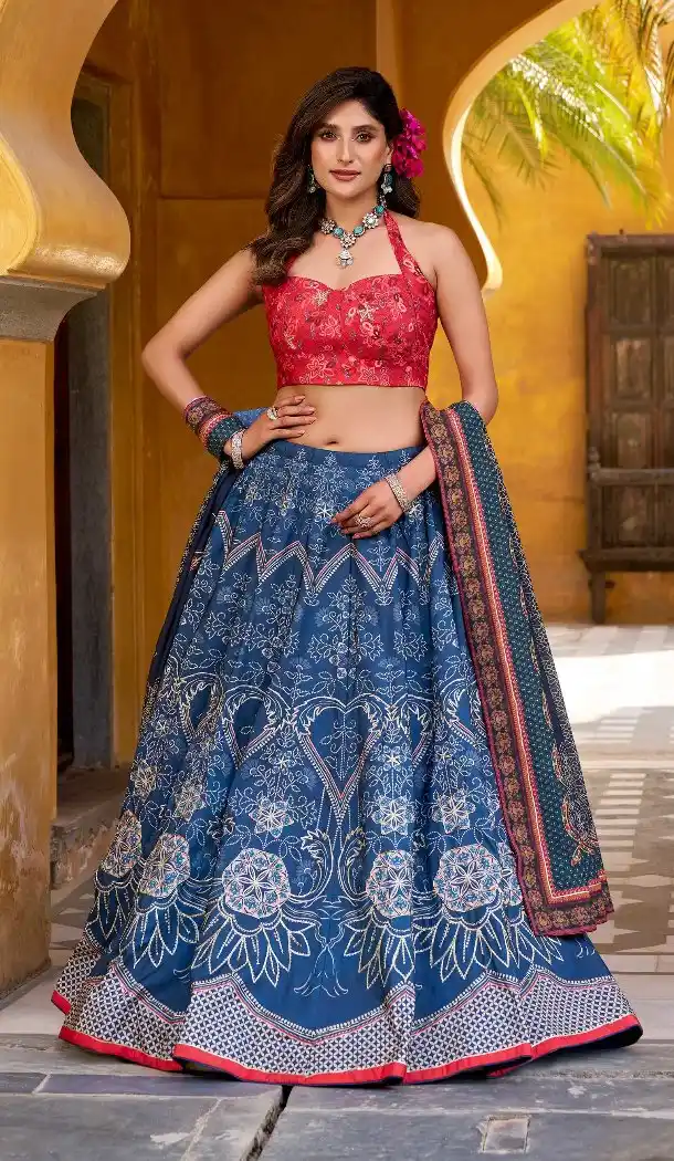Blue Lehenga Choli with Beads & Gotta Patti - 217859