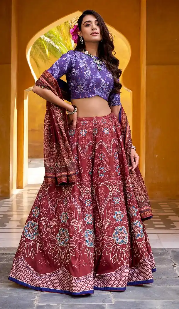 Maroon Lehenga Choli with Beads & Gotta Patti - 217860