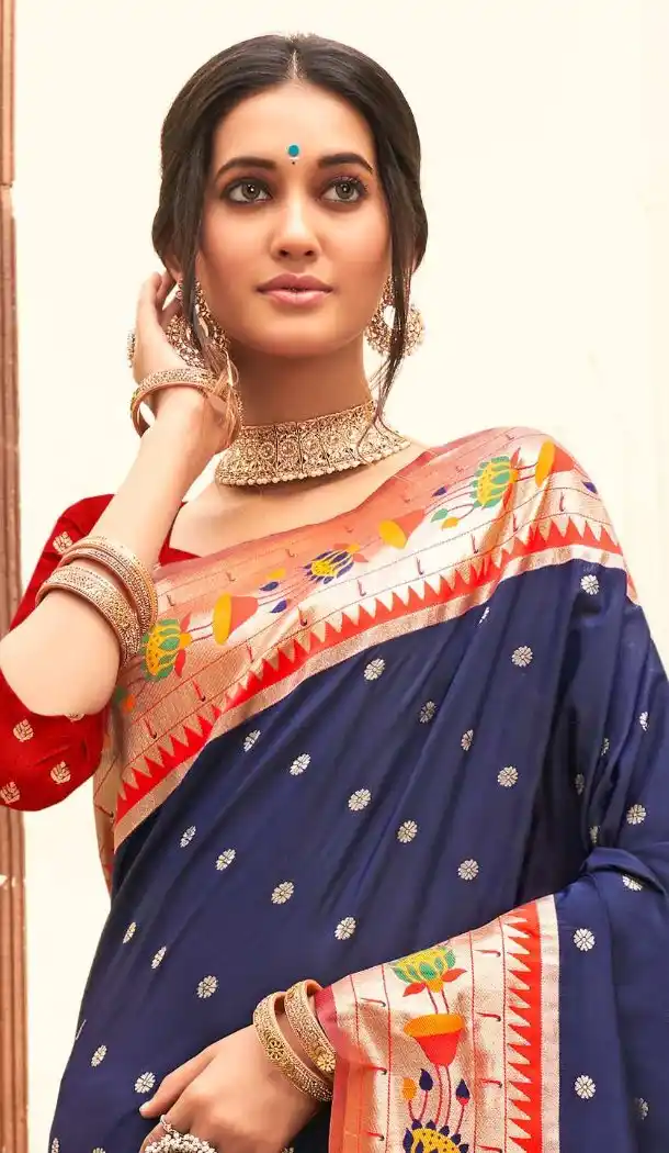 Navy Blue Saree with Woven Work - 217788
