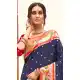 Navy Blue Saree with Woven Work - 217788