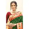 Shop Dark Green Silk Plus Size Saree with Woven Work - 217791