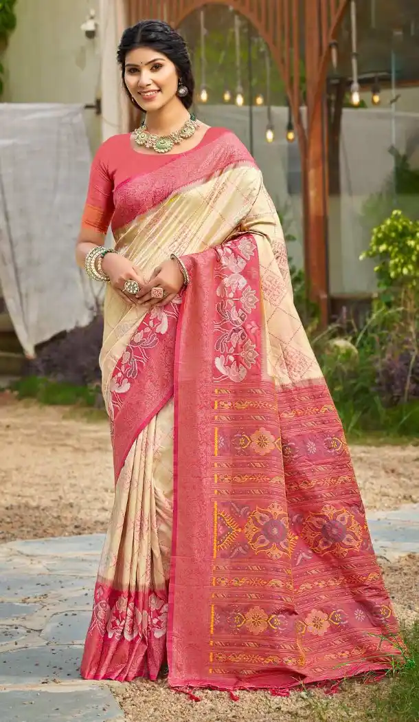 Cream Saree with Jacquard Work - 217804