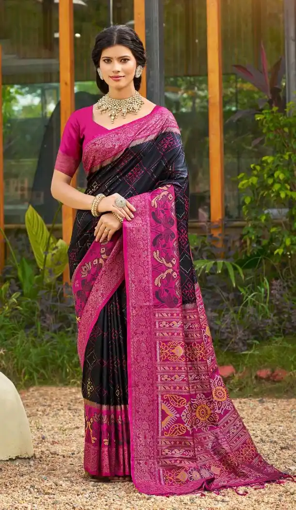 Black Pochampalli Silk Saree - 217805