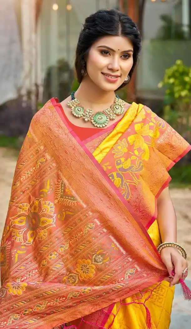 Yellow Traditional Saree with Jacquard Work - 217806