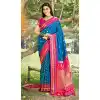 Buy Blue Soft Silk Plus Size Saree with Jacquard Work - 217815