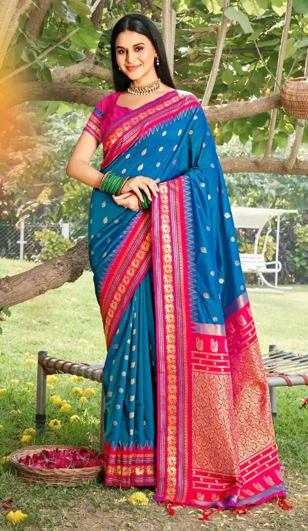 Blue Soft Silk Saree with Jacquard Work - 217815