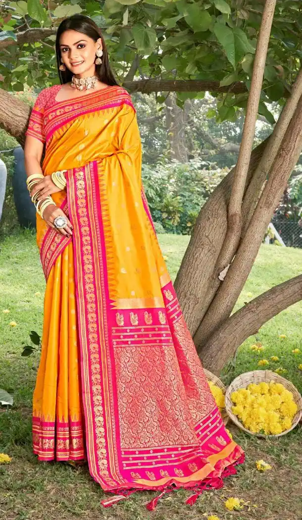 Yellow Traditional Saree with Jacquard Work - 217816