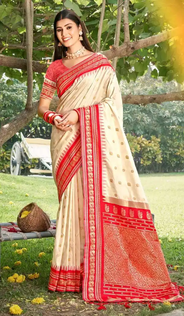 Cream Soft Silk Saree with Jacquard Work - 217817