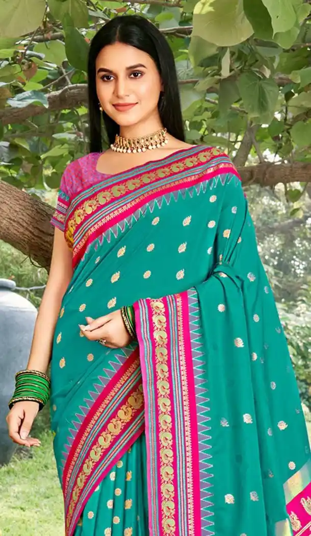 Sea Green Soft Silk Saree with Jacquard Work - 217818