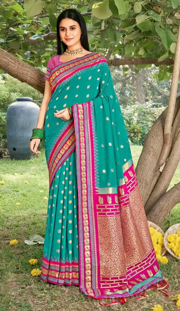 Sea Green Soft Silk Saree with Jacquard Work - 217818