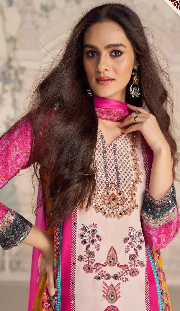 Pink Crepe Palazzo Suit with Embroidered Sequence Work - 217851
