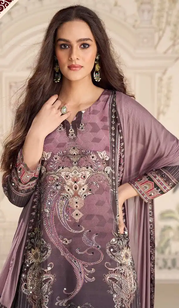 Mauve Crepe Palazzo Suit with Sequence Embroidery - 217854