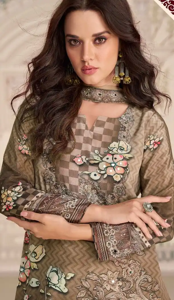 Beige Crepe Palazzo Suit with Fancy Sequence Work - 217855