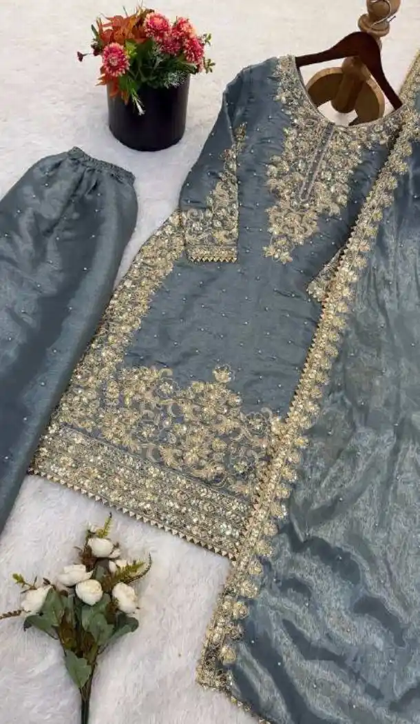 Grey Designer Palazzo Suit with Sequence Work - 217917