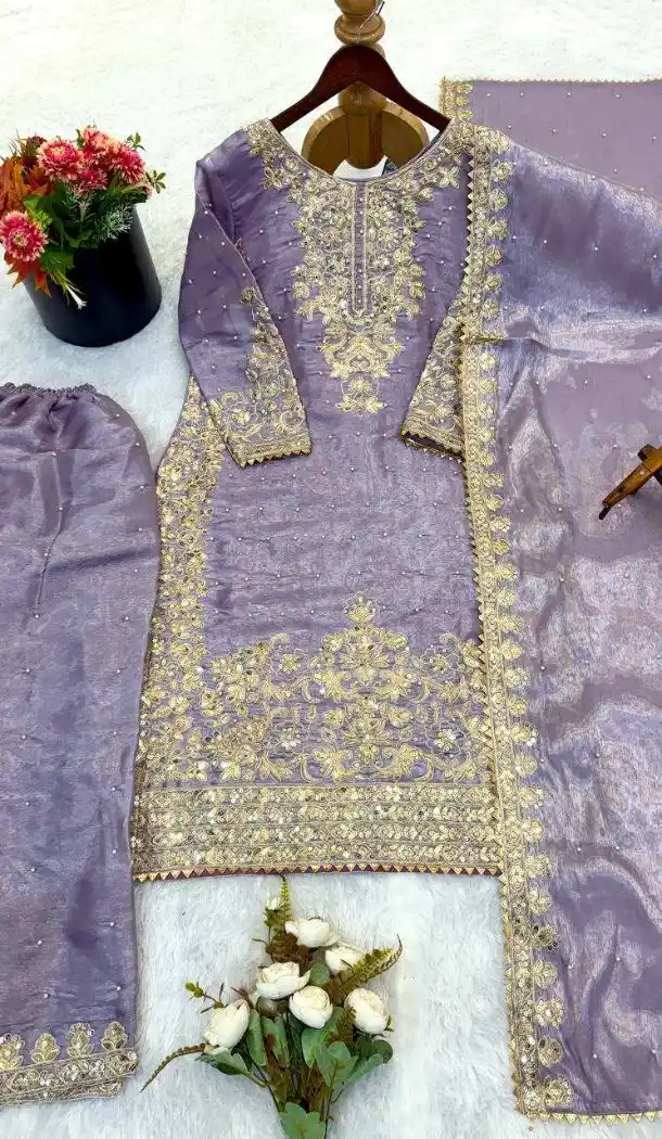 Lavender Festive Palazzo Suit with Coding Work - 217918