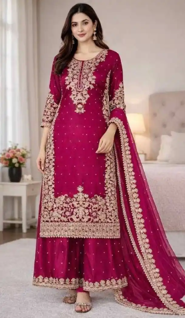 Pink Palazzo Dress with Embroidery Work - 217920