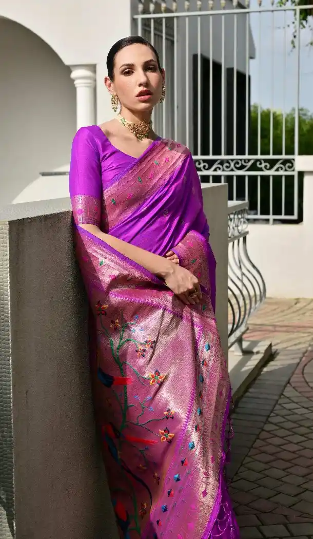 Purple Traditional Wear Banarasi Saree with Zari Work - 217940