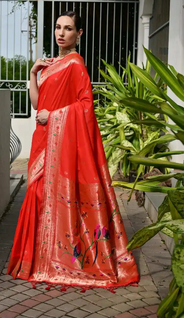 Red Traditional Wear Silk Saree with Zari Work - 217942