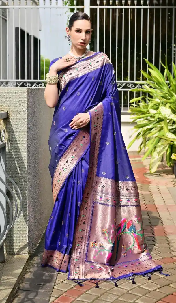 Royal Blue Traditional Wear Saree with Zari Work - 217943