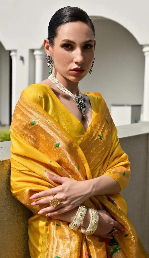 Yellow Traditional Wear Banarasi Saree with Weaving Work - 217944