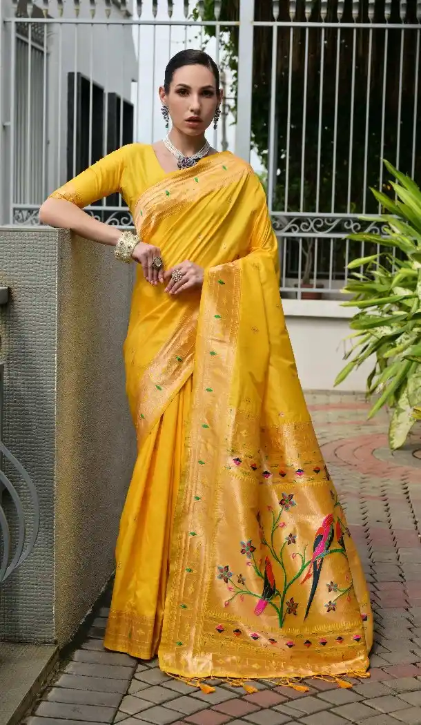 Yellow Traditional Wear Banarasi Saree with Weaving Work - 217944