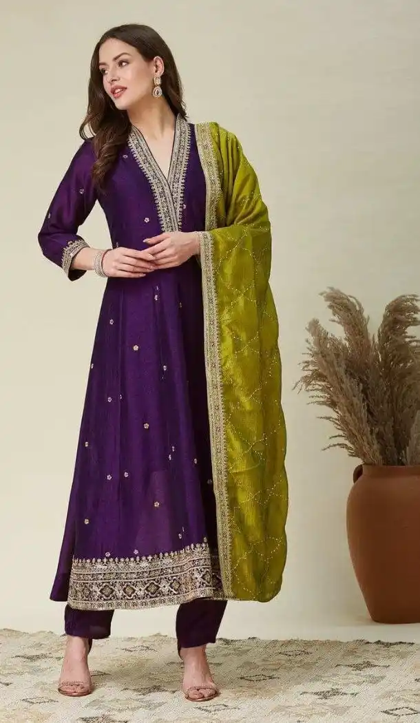 Purple Party Wear Salwar Suit with Embroidery Work - 217989