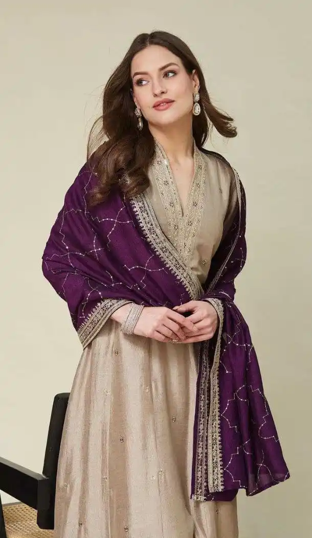 Cream Vichhitra Silk Salwar Suit with Embroidery Work - 217992