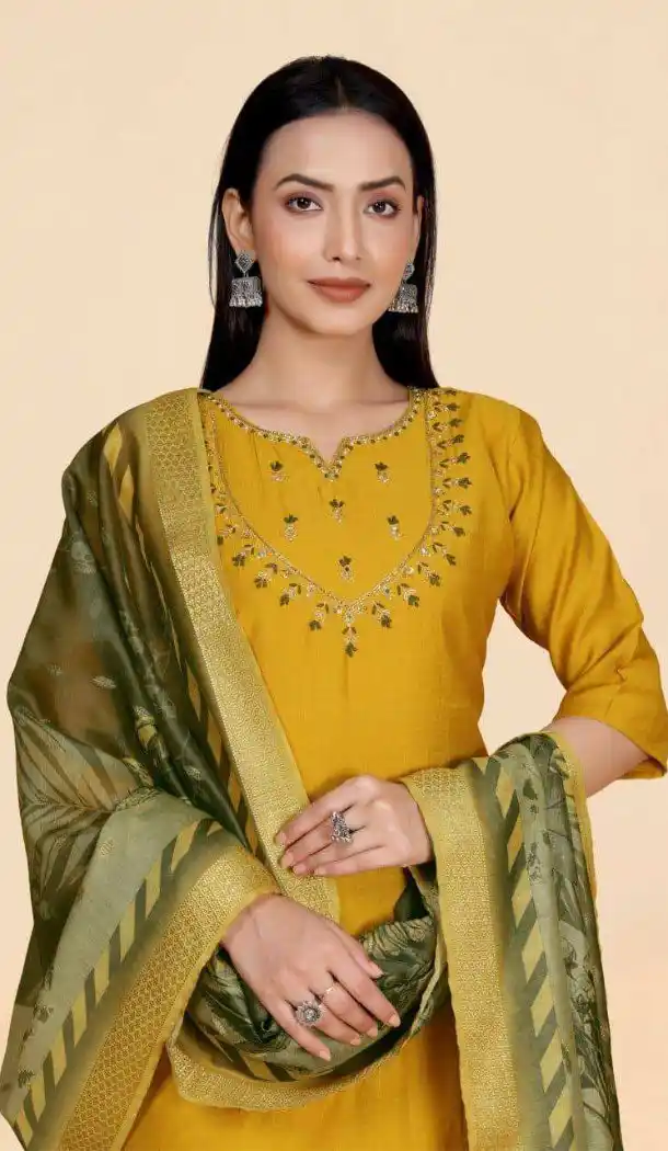 Mustard Salwar Suit with Khatli Hand Work - 217993