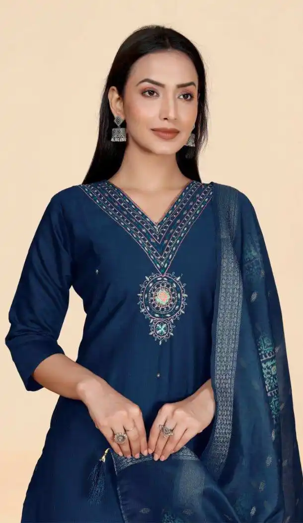 Navy Blue Salwar Suit with Khatli Work - 217995