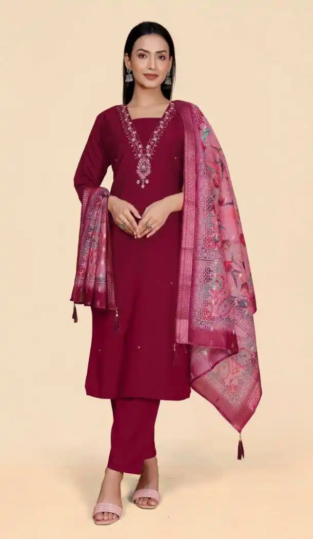 Magenta Viscose Salwar Suit with Hand Work - 217996