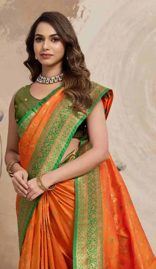 Orange Banarasi Silk Saree with Zari Work - 218011