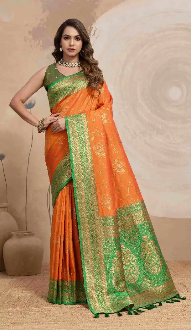 Orange Banarasi Silk Saree with Zari Work - 218011