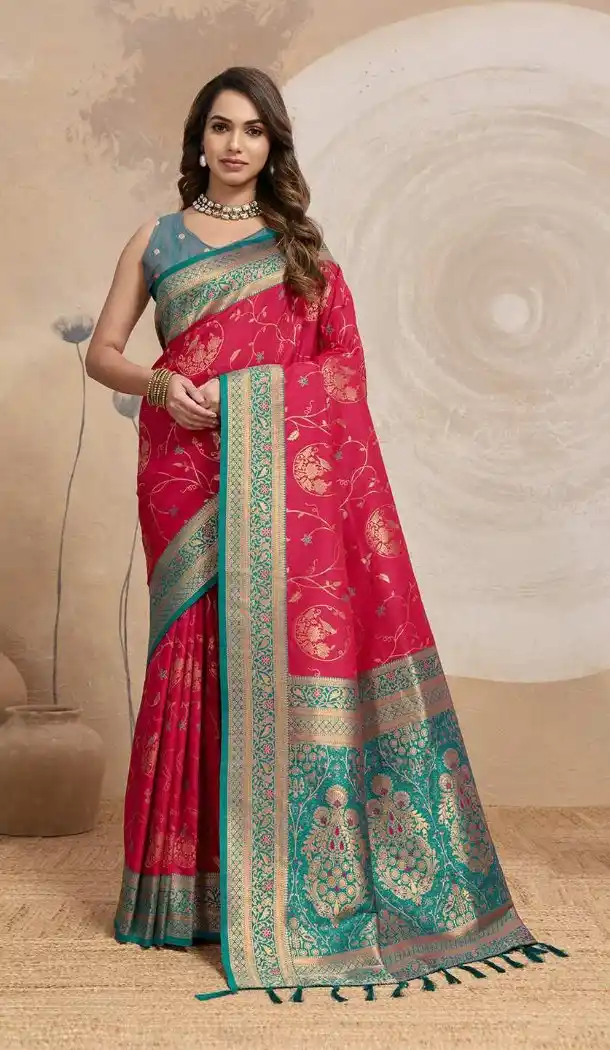 Pink Traditional Wear Saree with Zari Weaving Work - 218012