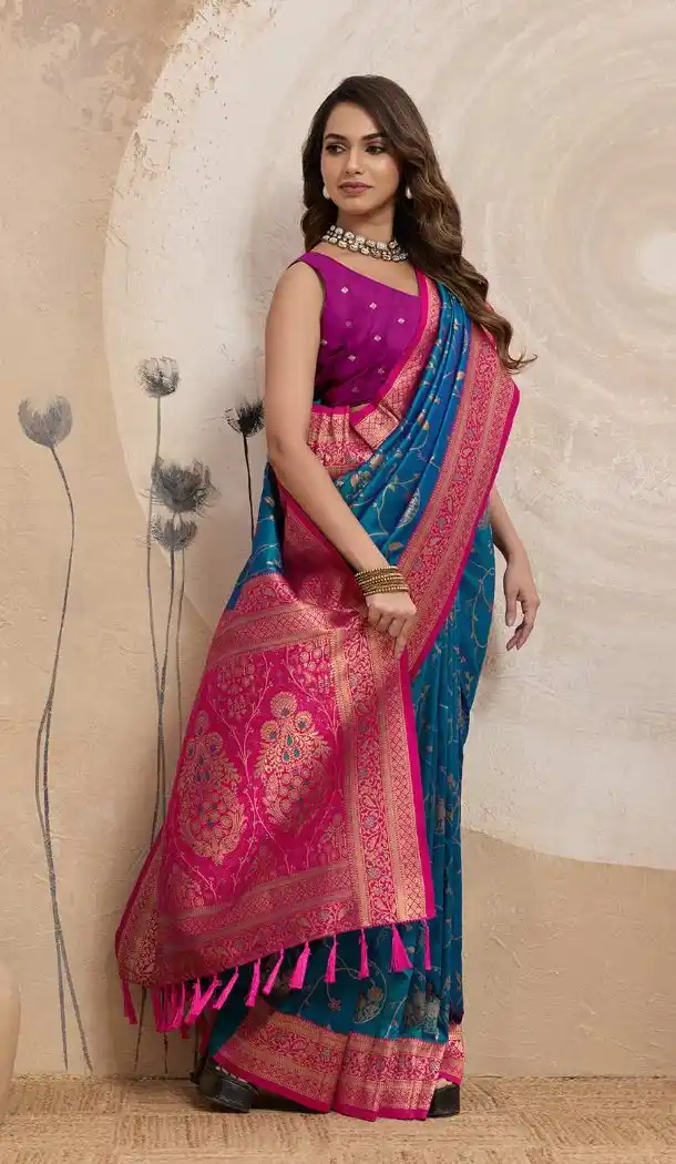 Rama Banarasi Silk Saree with Zari Work - 218013