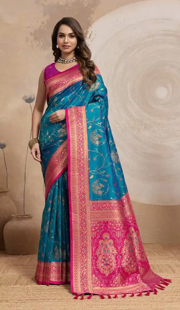 Rama Banarasi Silk Saree with Zari Work - 218013