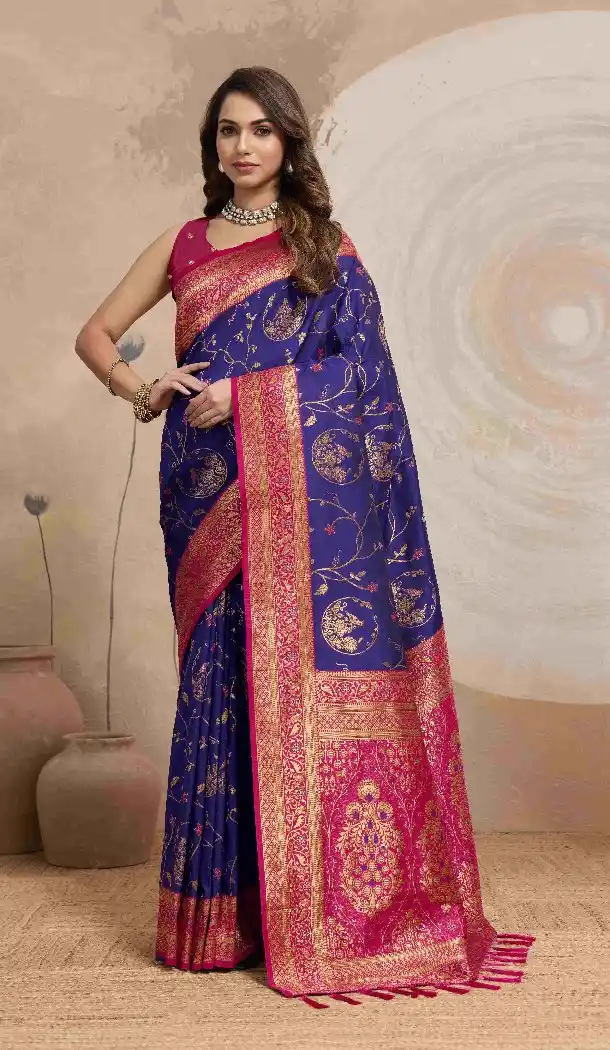 Violet Traditional Wear Saree with Zari Weaving Work - 218014