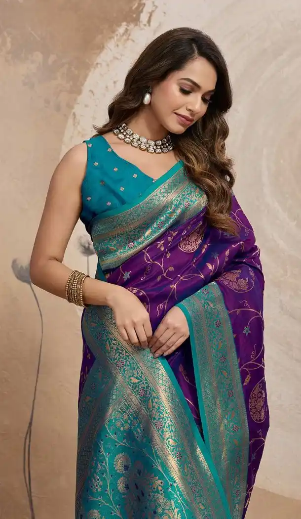 Purple Banarasi Silk Saree with Zari Work - 218015