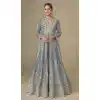 Buy Grey Plus Size Chinon Anarkali Suit with Embroidery Work - 218095