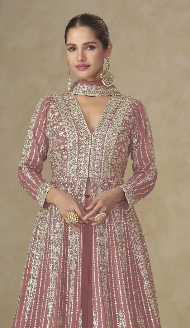 Orange Anarkali Suit with Embroidery Sequence Work - 218096