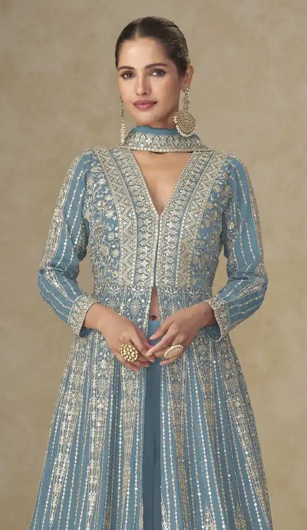 Sky Blue Anarkali Suit with Sequence Work - 218098