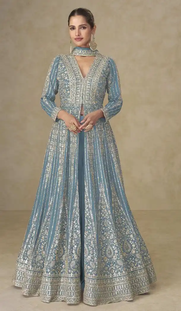 Sky Blue Anarkali Suit with Sequence Work - 218098