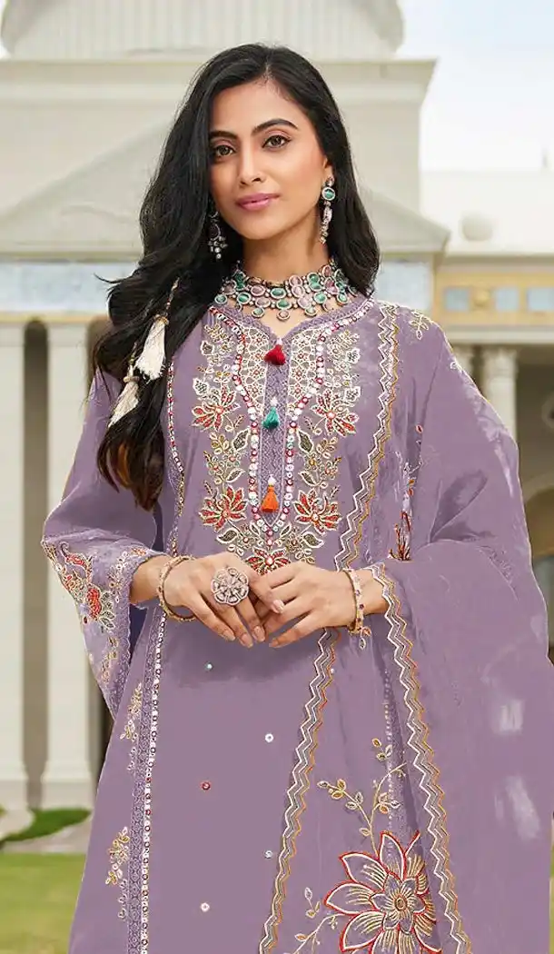 Purple Cotton Pakistani Suit with Sequence Work - 218102