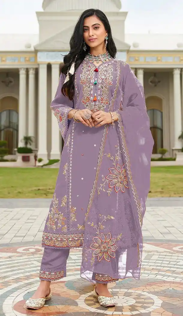 Purple Cotton Pakistani Suit with Sequence Work - 218102
