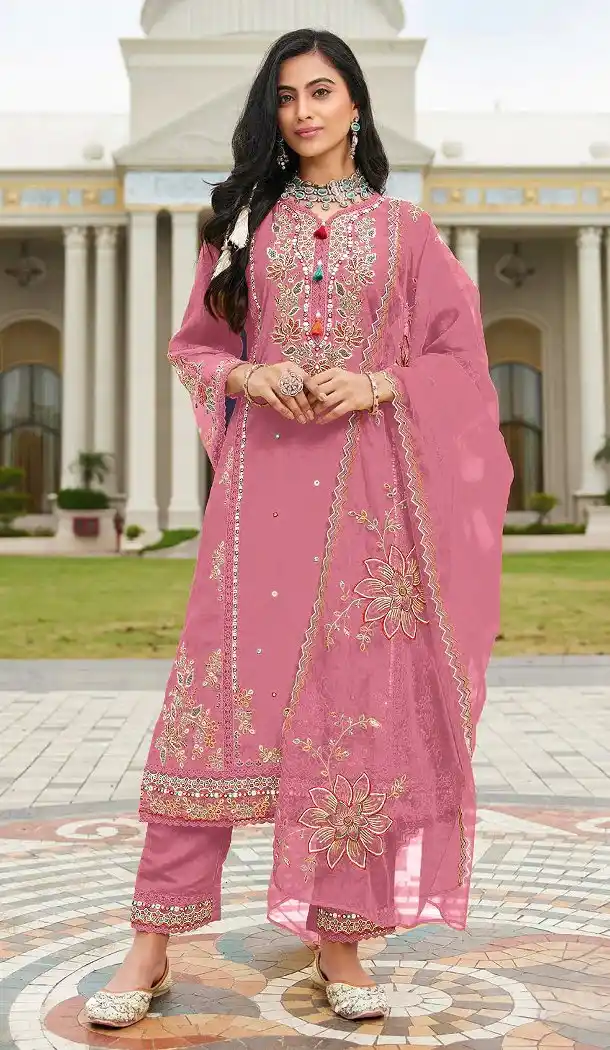 Pink Cotton Pakistani Suit with Embroidery Work - 218104