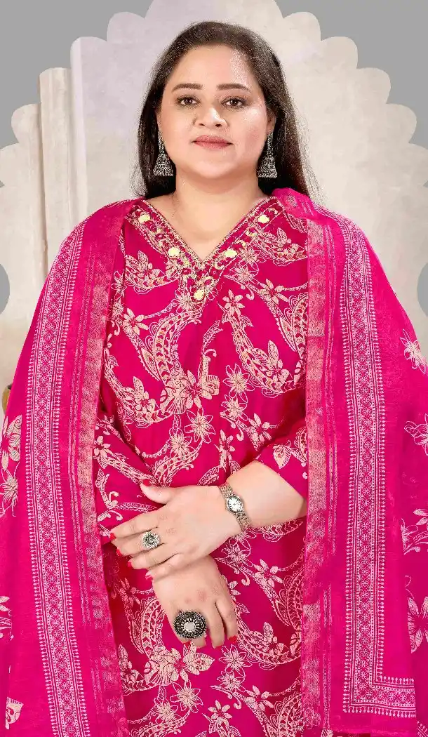 Pink Lichi Viscose Salwar Suit with Printed Work - 218107