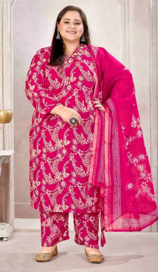 Pink Lichi Viscose Salwar Suit with Printed Work - 218107