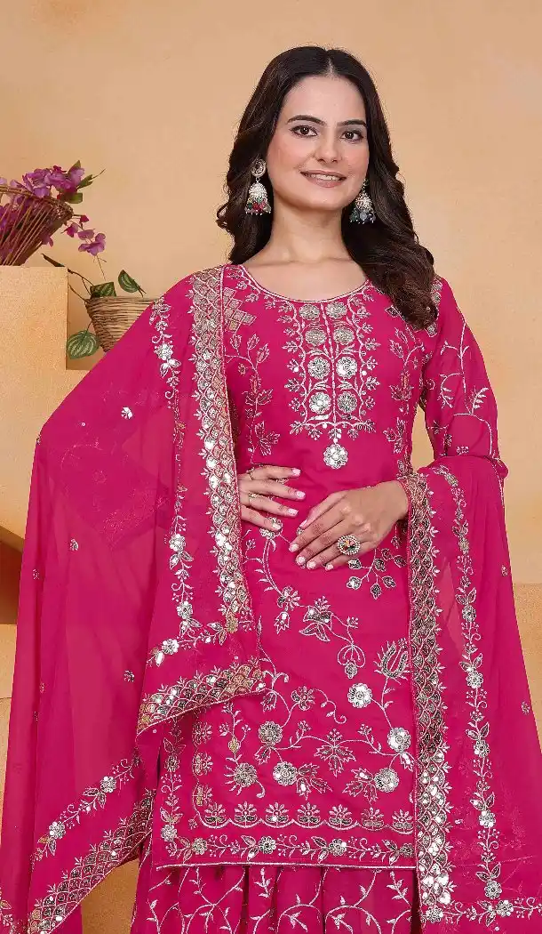 Rani Pink Palazzo Suit in Fox Georgette with Sequence Work - 218046