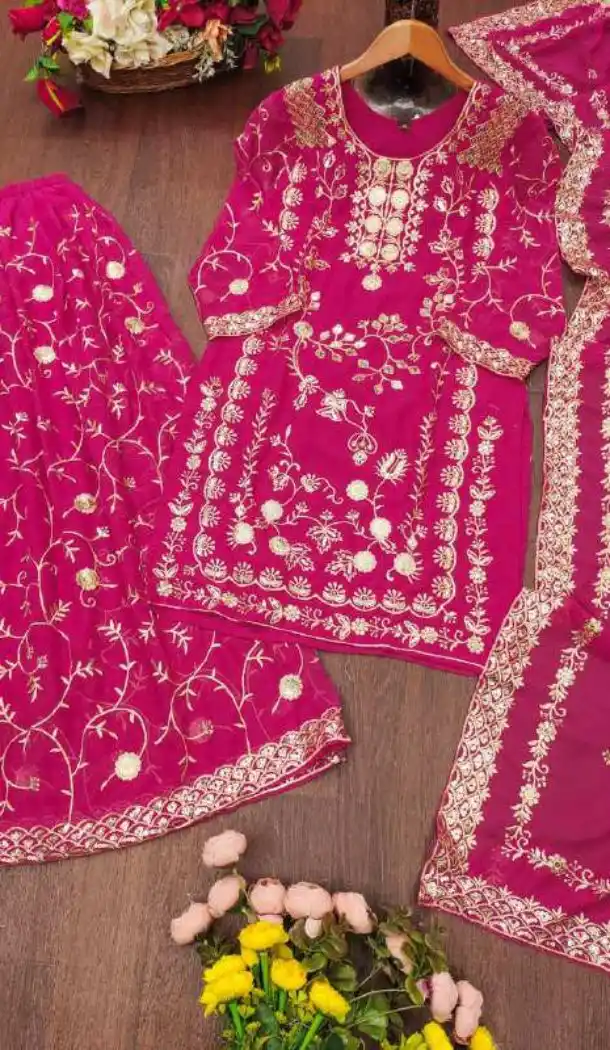 Rani Pink Palazzo Suit in Fox Georgette with Sequence Work - 218046