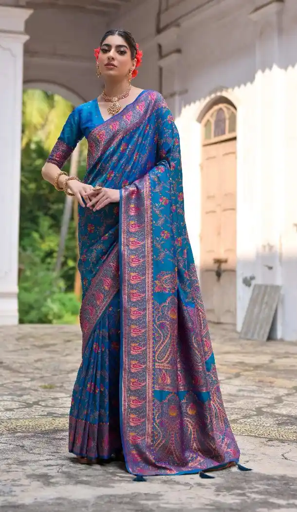 Firozi Soft Pashmina Silk Saree with Zari Work - 218075