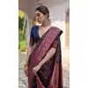 Shop Navy Blue Plus Size Saree with Kashmir Weaving Work - 218076